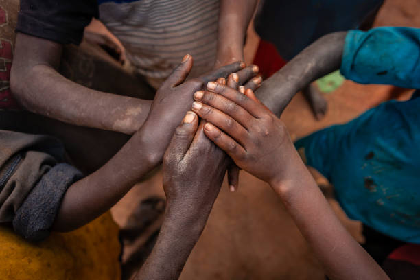 Children hands in one of African villages, Ethiopia, East Africa
